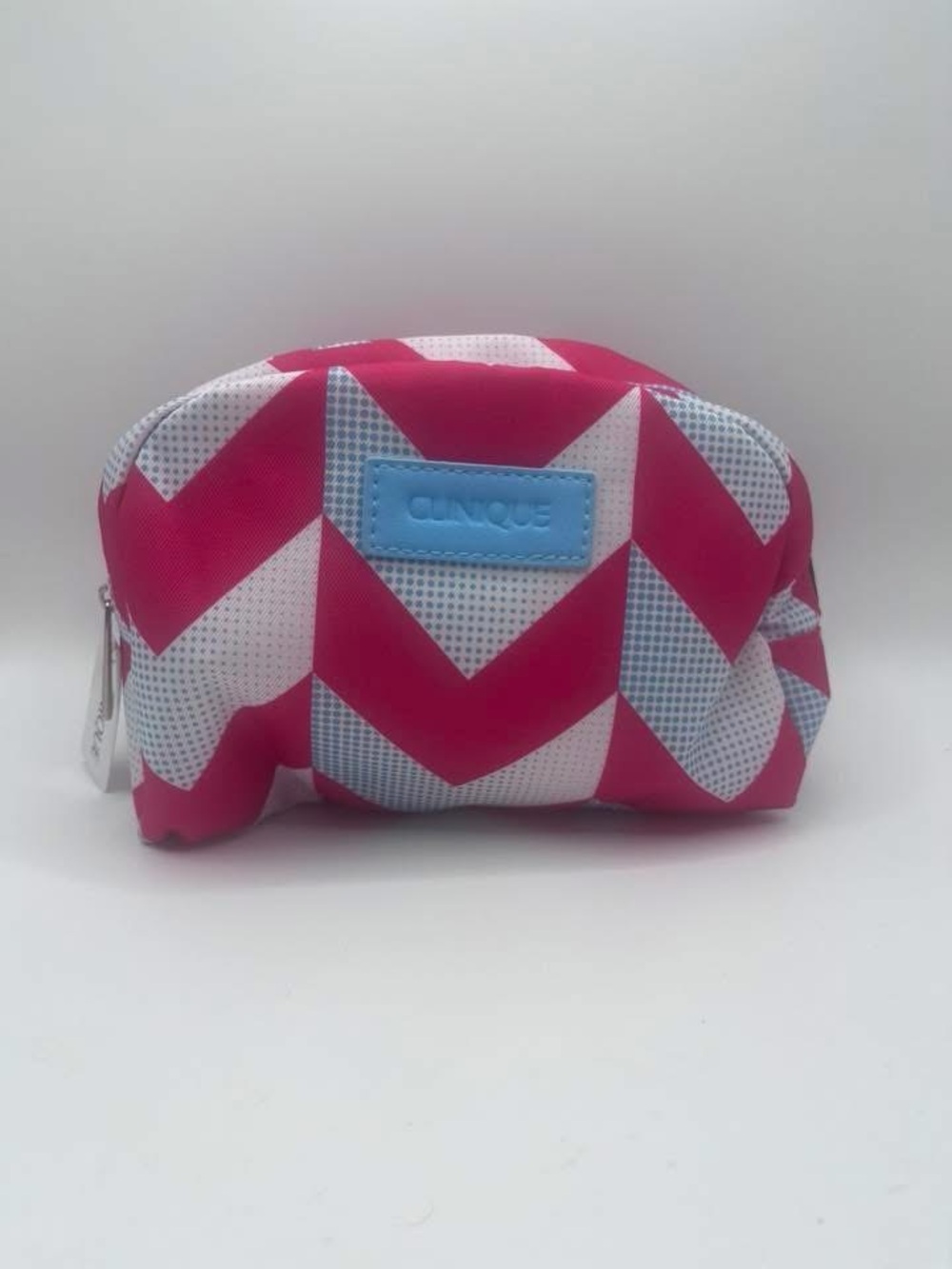 Clinique Hot Pink Chevron Cosmetic Case with Light Blue Logo